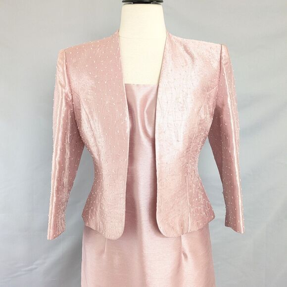 Alex Evenings Petite 4P Pink Shimmer Beaded Dress Jacket 2-PC Formal Cocktail - Picture 3 of 16